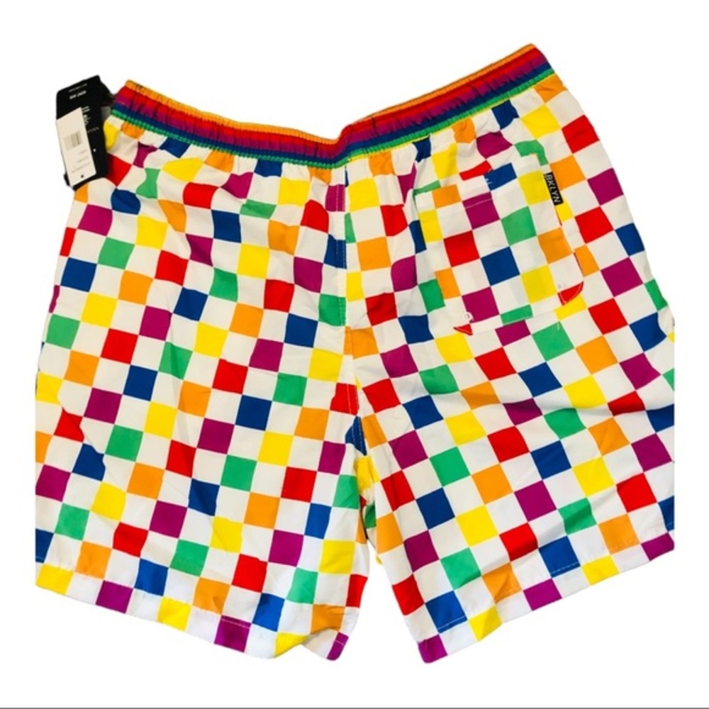 white & Rainbow checkered men’s swim‎ trunk new size large - Picture 9 of 9